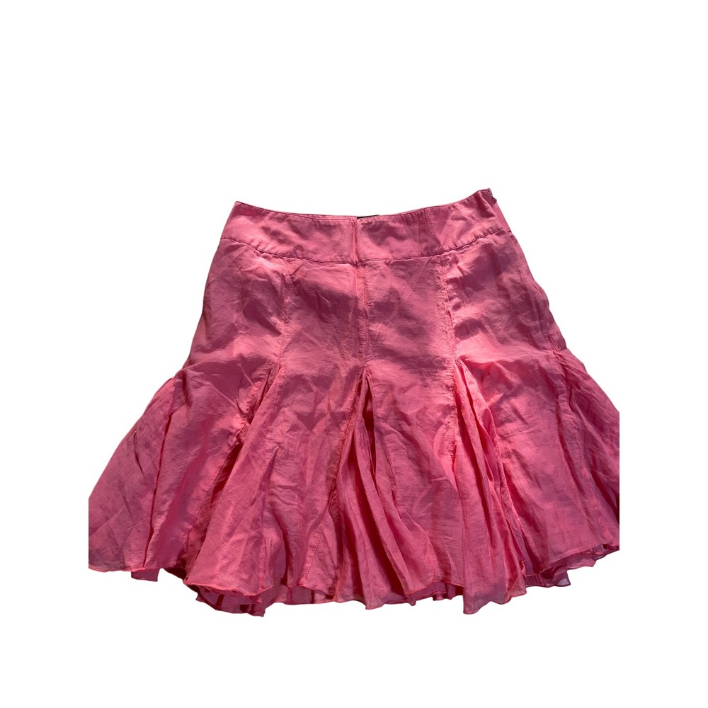 Bebe Vintage Y2K Silk Blend Godet Flared Skirt Medium Coral Pink Pleated Lined